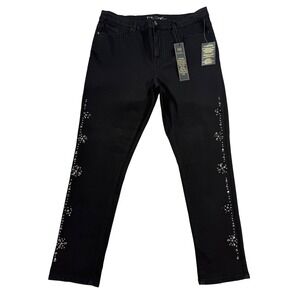 DG2 Diane Gilman Skinny Jeans Women 16W Black New Rhinestone Embellished Stretch